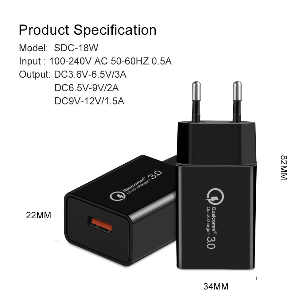 18W 3A Fast Charger QC 3.0 USB Charger Quick Charge 3.0 Phone Charger