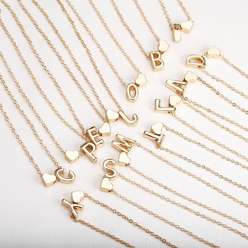 2023 Fashion Tiny Heart Dainty Initial Necklace With Letter Name
