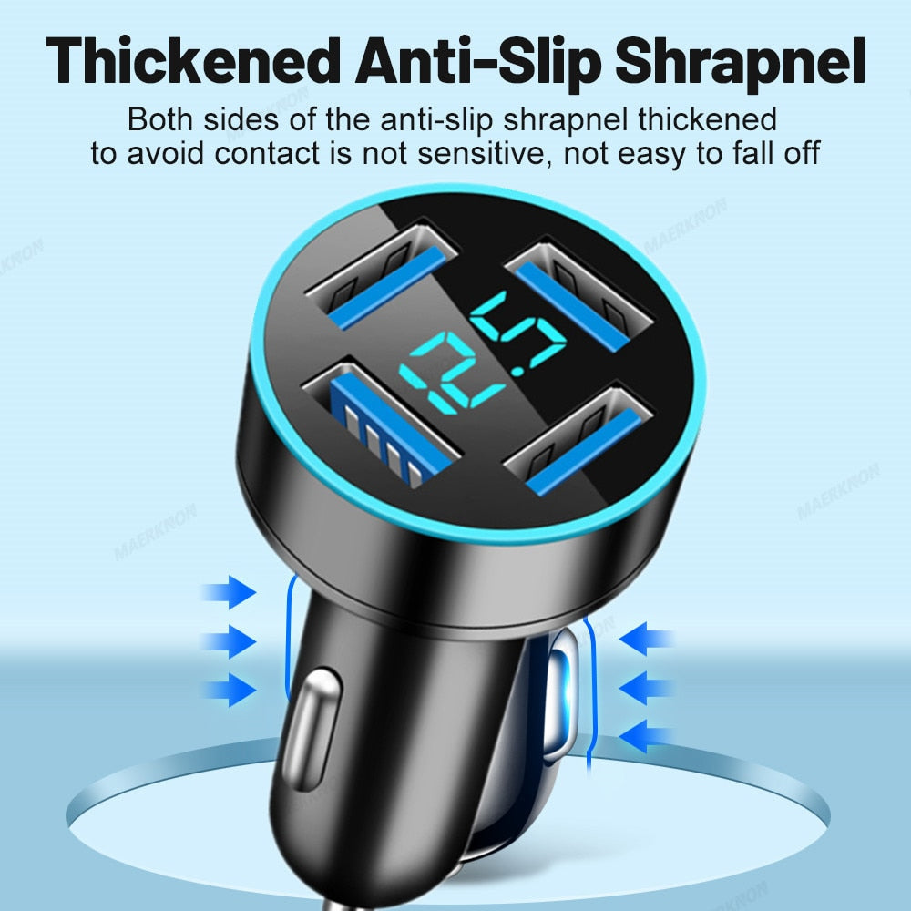 4.8A 4 Ports USB Car Charger Digital Display Fast Charging Phone Car
