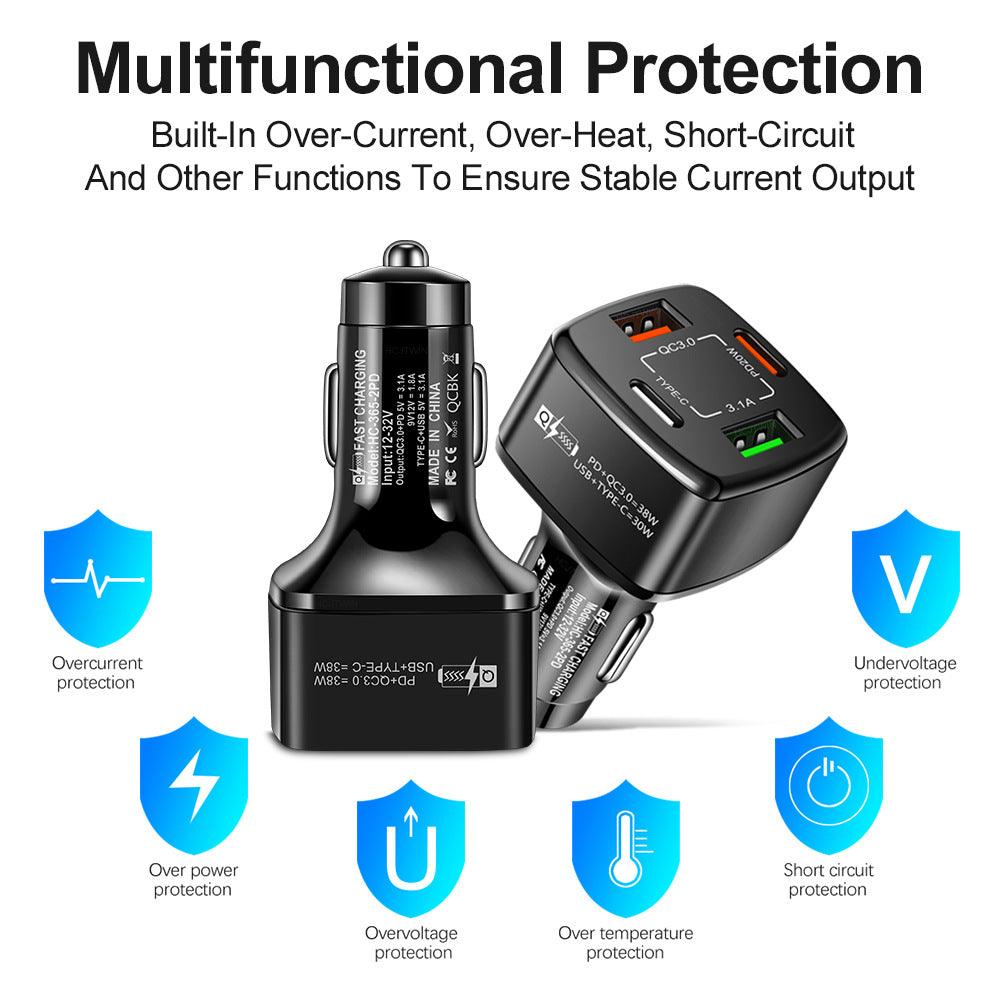 PBG 4 Port PD/USB Car Charger and 4 in 1 Nylon Cable Bundle
