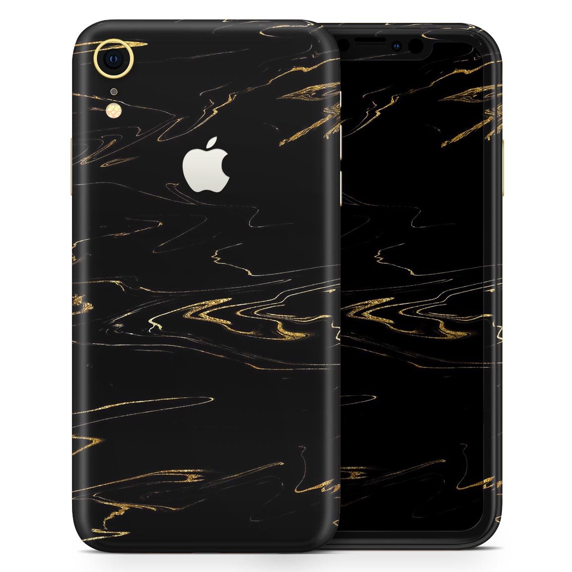 Black & Gold Marble Swirl V10 - Skin-Kit for the Apple iPhone XR, XS