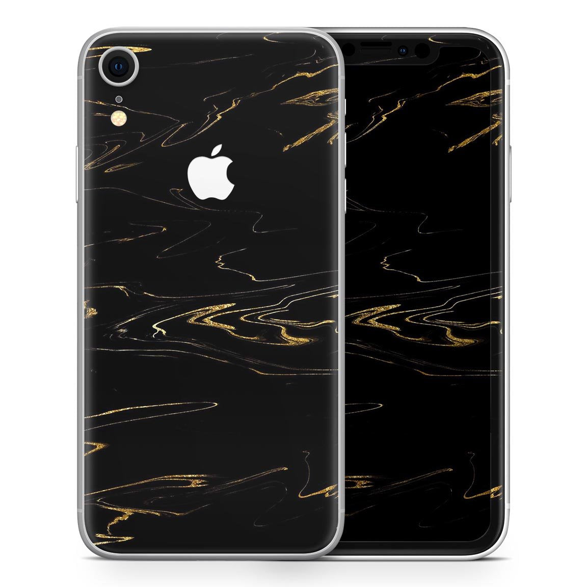 Black & Gold Marble Swirl V10 - Skin-Kit for the Apple iPhone XR, XS