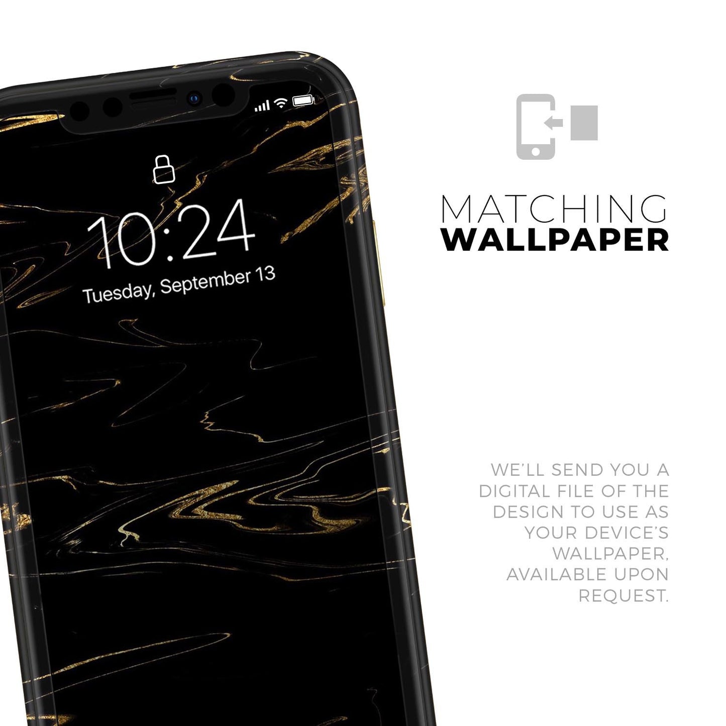 Black & Gold Marble Swirl V10 - Skin-Kit for the Apple iPhone XR, XS