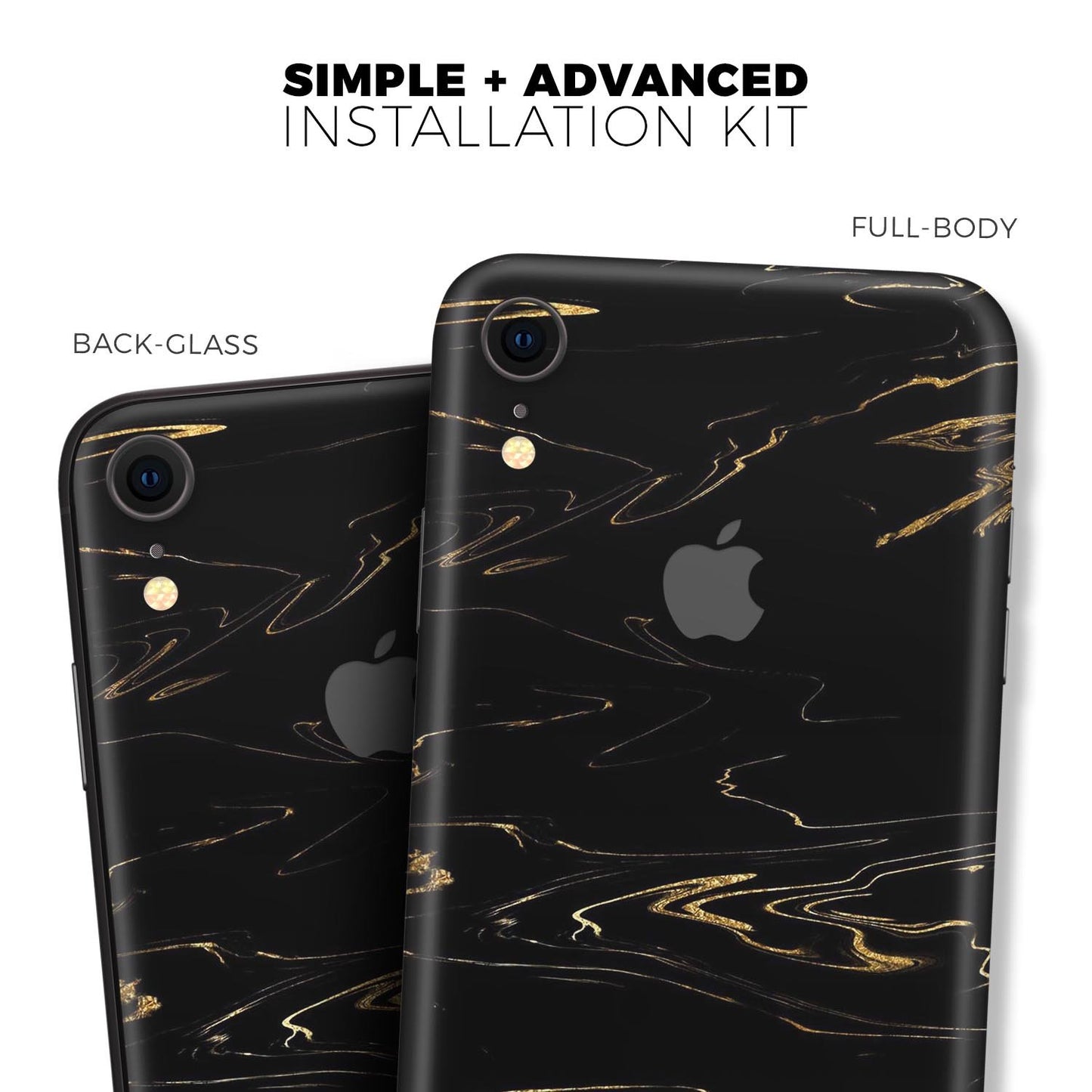 Black & Gold Marble Swirl V10 - Skin-Kit for the Apple iPhone XR, XS