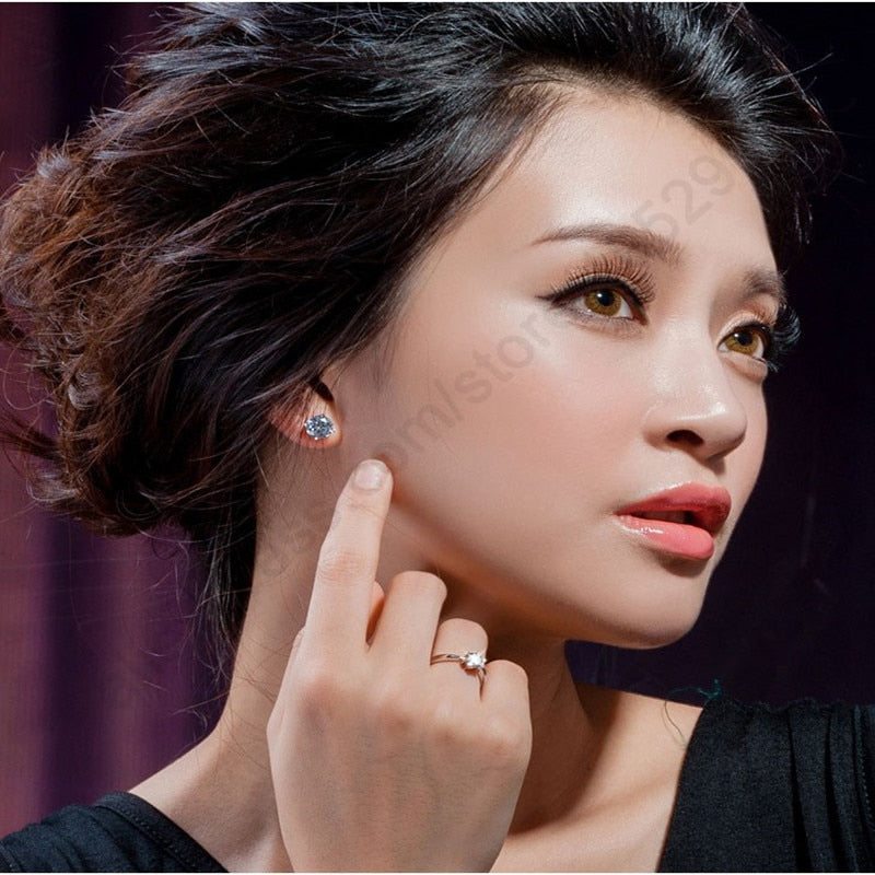 Elegant Classic Real 925 Sterling Silver Finger Rings Jewelry Crystal