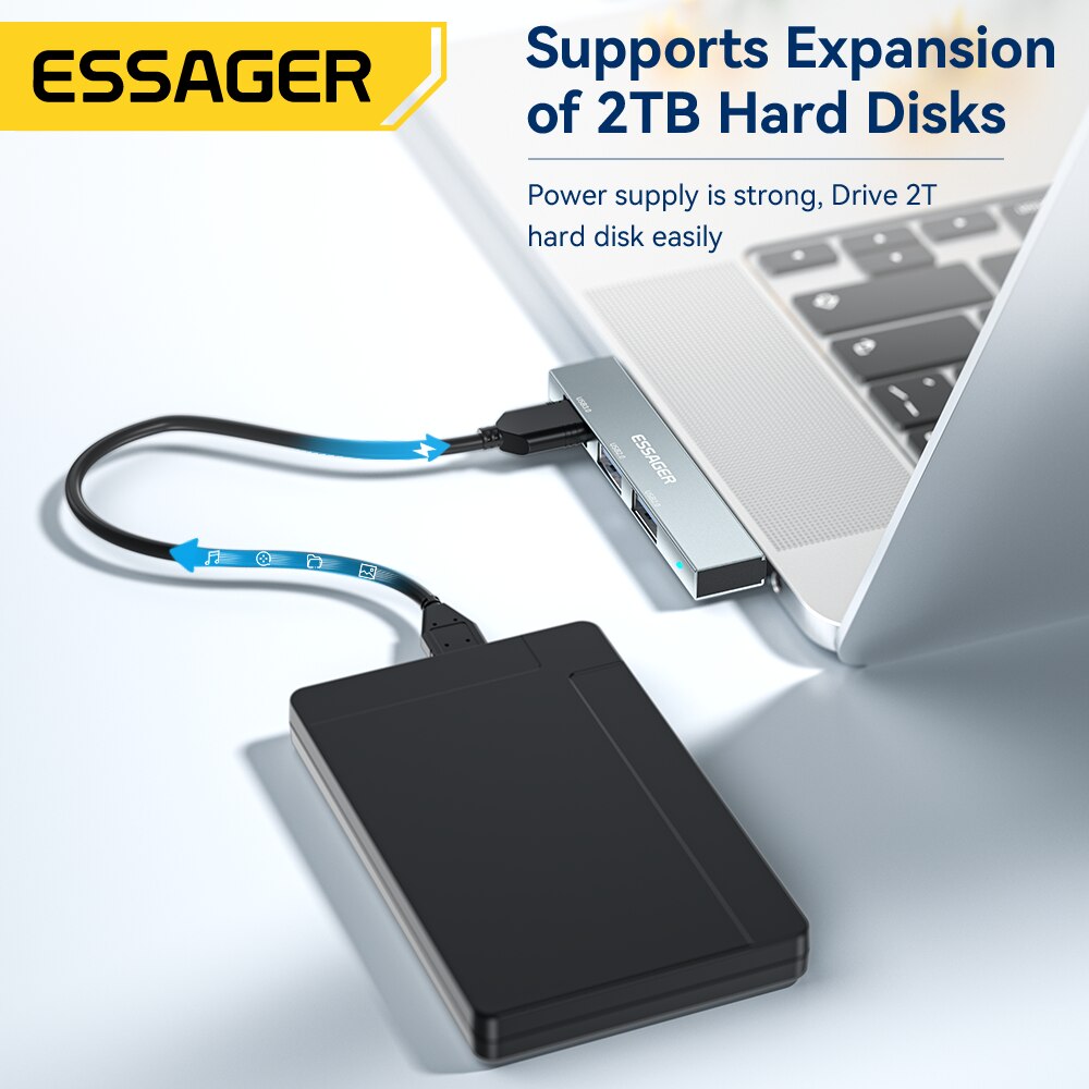 Essager 3 in 1 USB C HUB High Speed 3 Ports Type C to USB 3.0 Multi