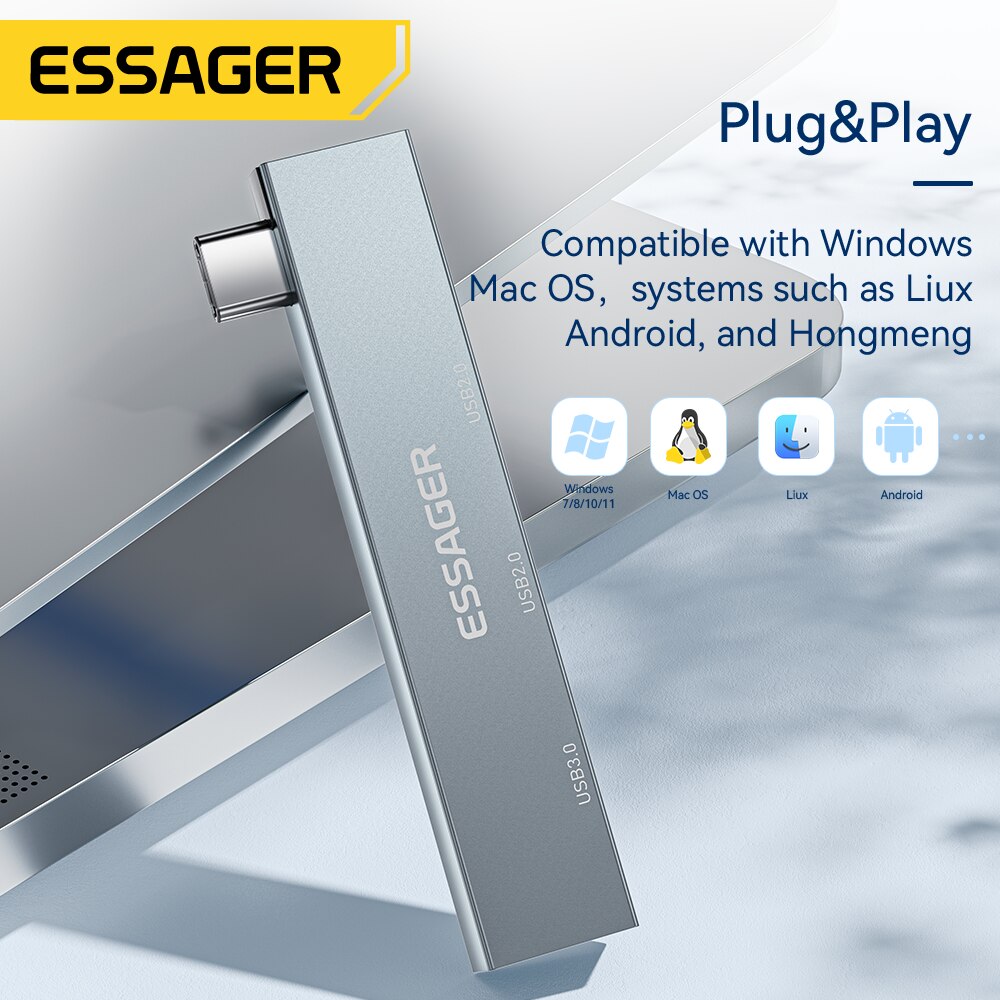 Essager 3 in 1 USB C HUB High Speed 3 Ports Type C to USB 3.0 Multi
