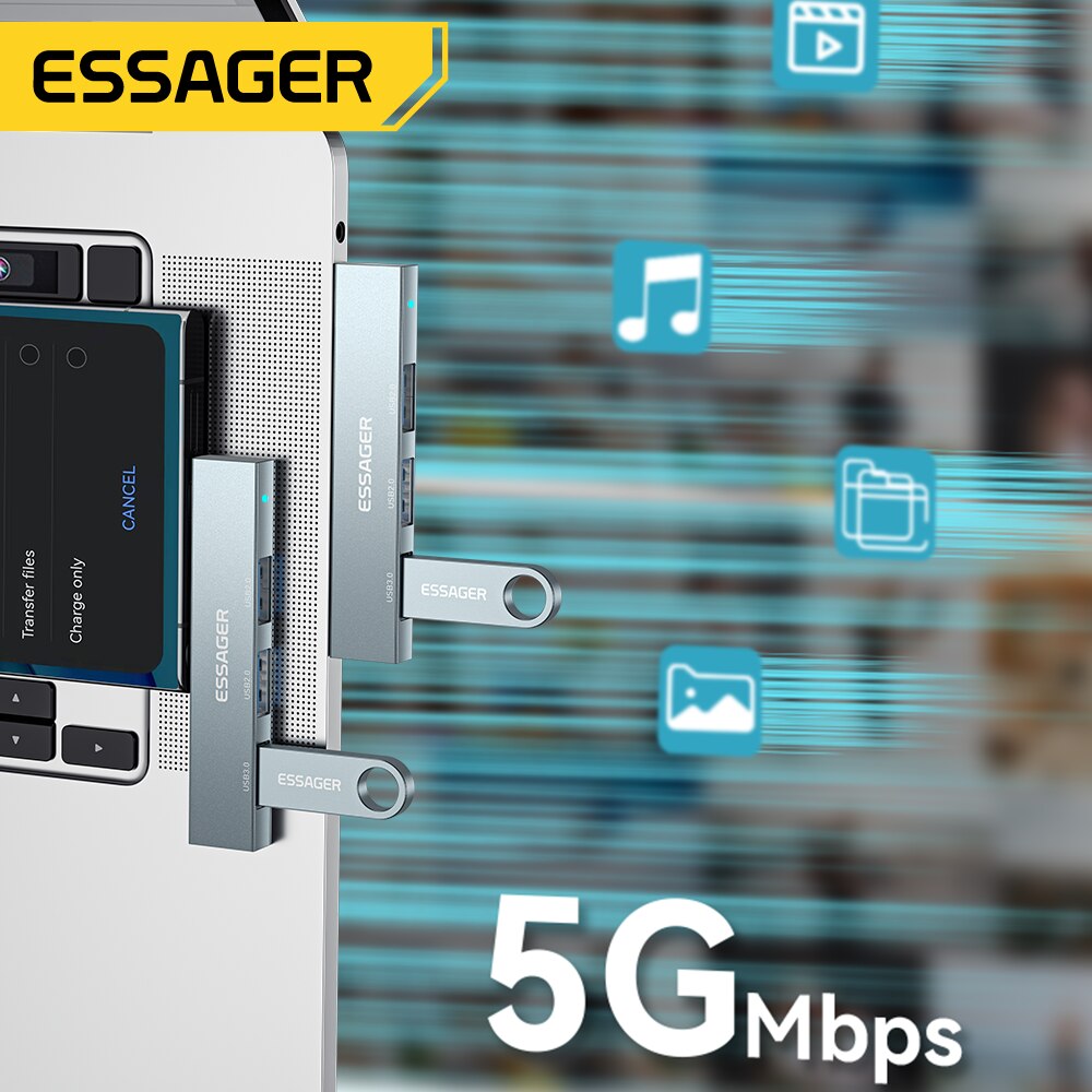 Essager 3 in 1 USB C HUB High Speed 3 Ports Type C to USB 3.0 Multi
