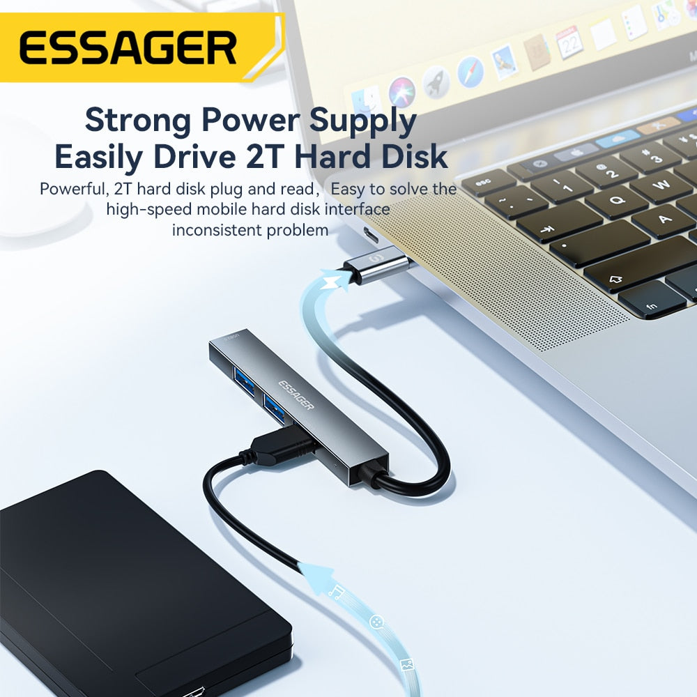 Essager 4 In 1 Usb C Cable Hub Usb 2.0 High Speed Splitter Type C Hub