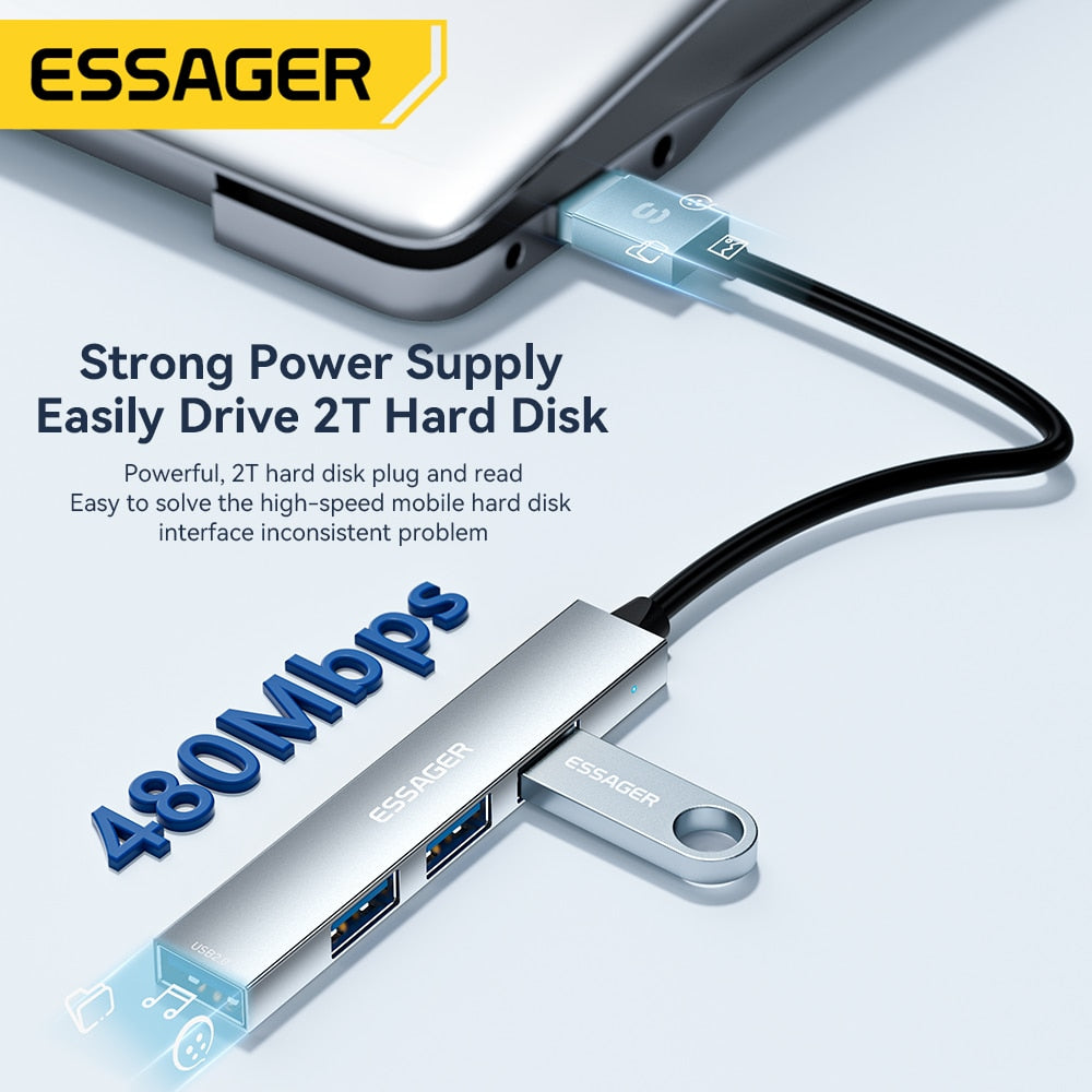 Essager 4 In 1 Usb C Cable Hub Usb 2.0 High Speed Splitter Type C Hub