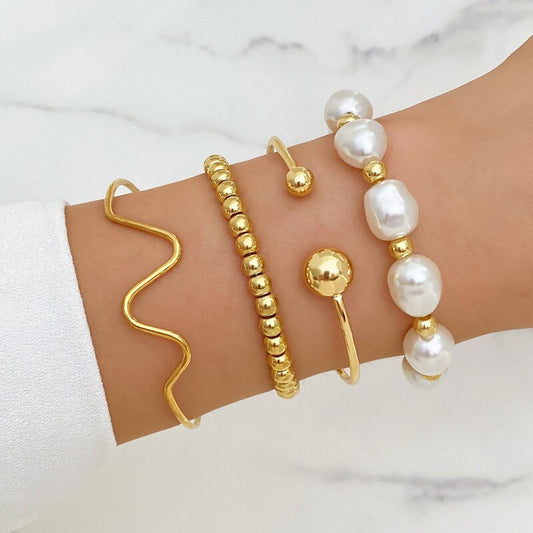 Fashion Punk Curb Cuban Chain Bracelets Set Boho Thick Gold Color