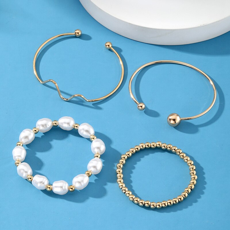 Fashion Punk Curb Cuban Chain Bracelets Set Boho Thick Gold Color