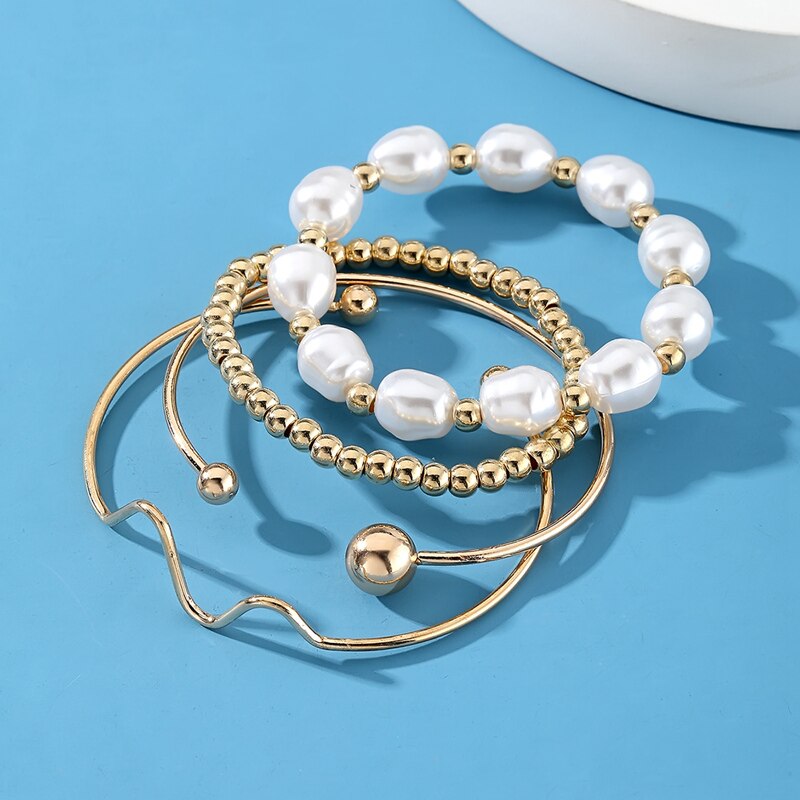 Fashion Punk Curb Cuban Chain Bracelets Set Boho Thick Gold Color