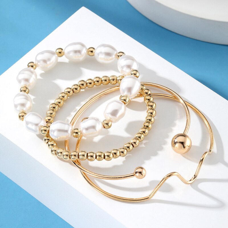 Fashion Punk Curb Cuban Chain Bracelets Set Boho Thick Gold Color