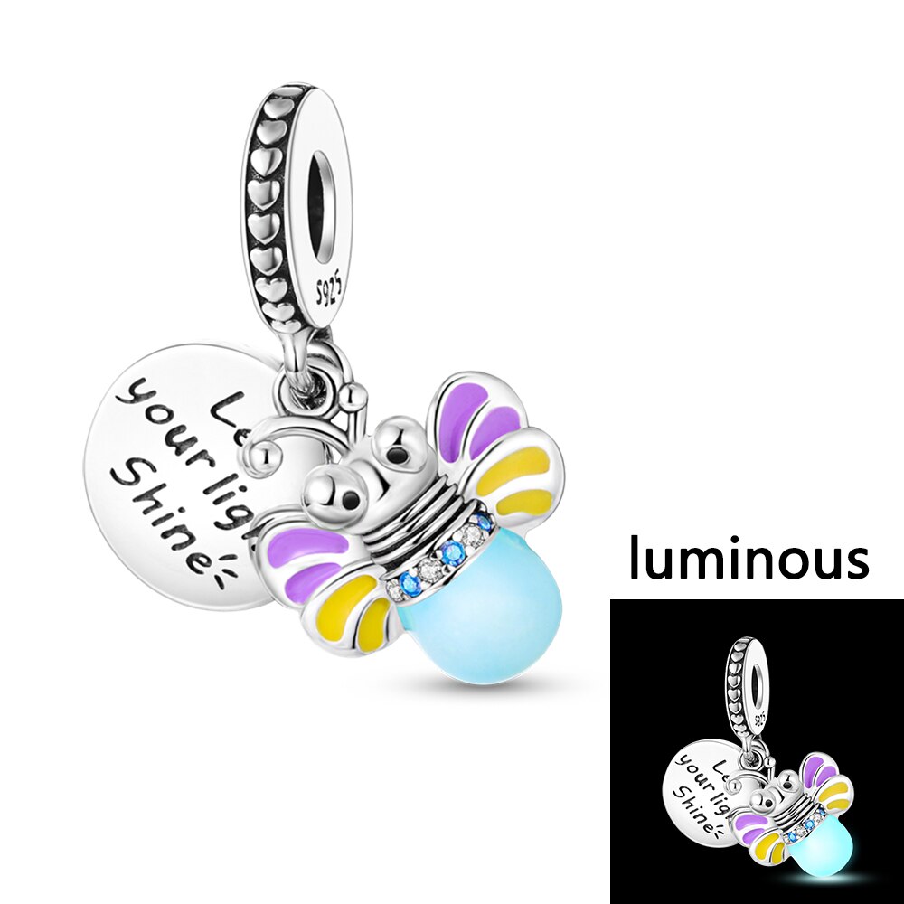 Fit Original Pandora Bracelet Beads Charms Luminous 925 Silver Charm