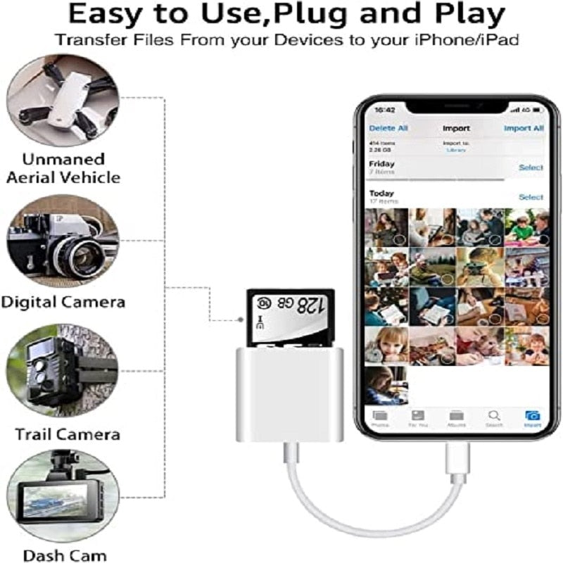 Lighting To SD Card Reader Adapter Lightning SD Card Camera Reader for