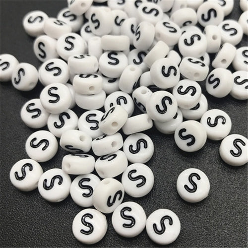 New 100pcs 7mm Letter Beads Oval Shape Acrylic Spacer Loose Beads For