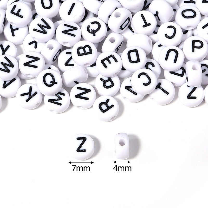 New 100pcs 7mm Letter Beads Oval Shape Acrylic Spacer Loose Beads For