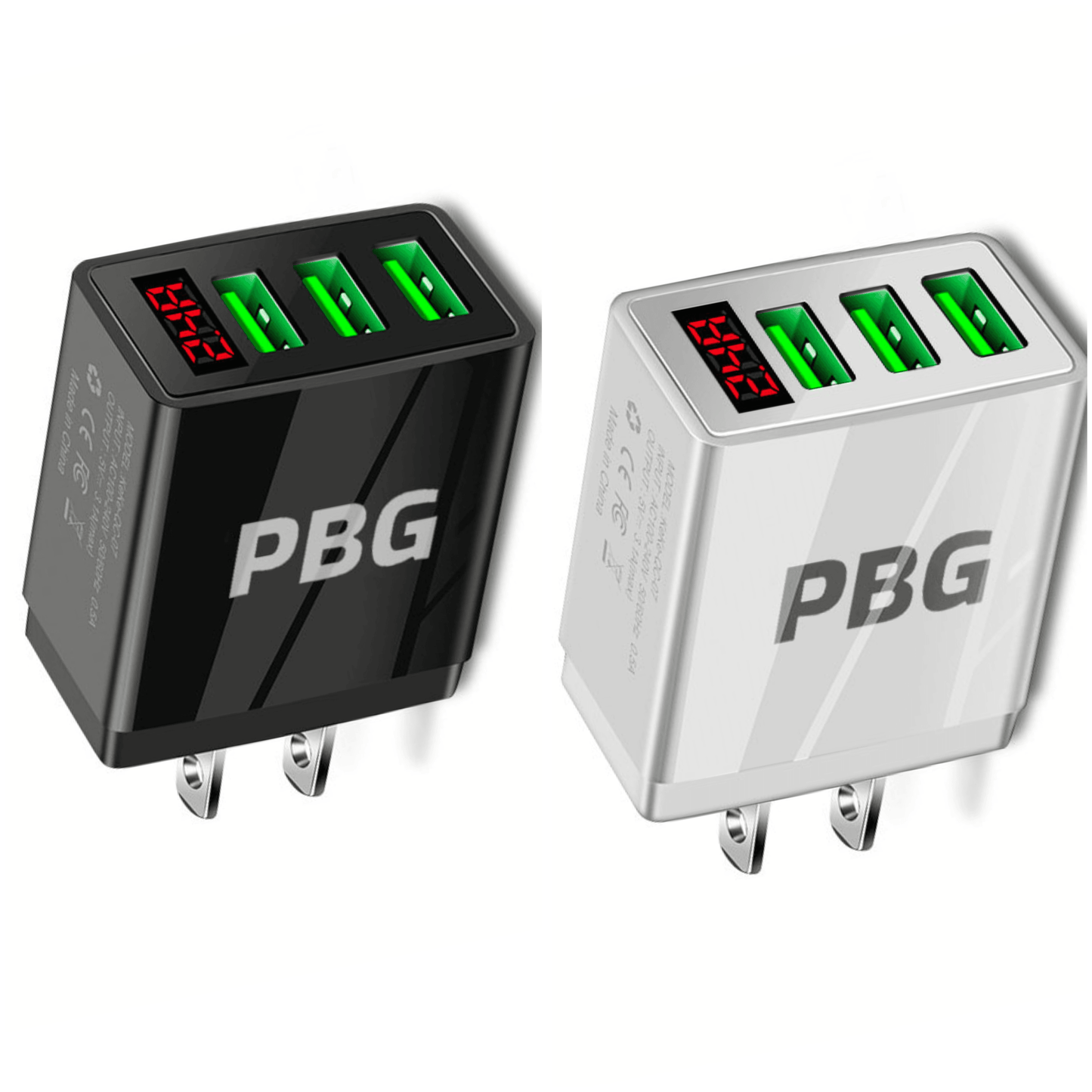 2 PACK PBG 3 Port Wall Charger with LED Voltage Display Charge 3
