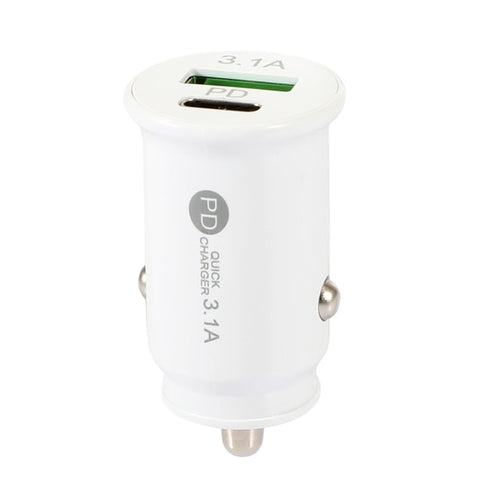 Qc3.0 Car Charger Fast Charging White Black Dual Port Mini Car Phone
