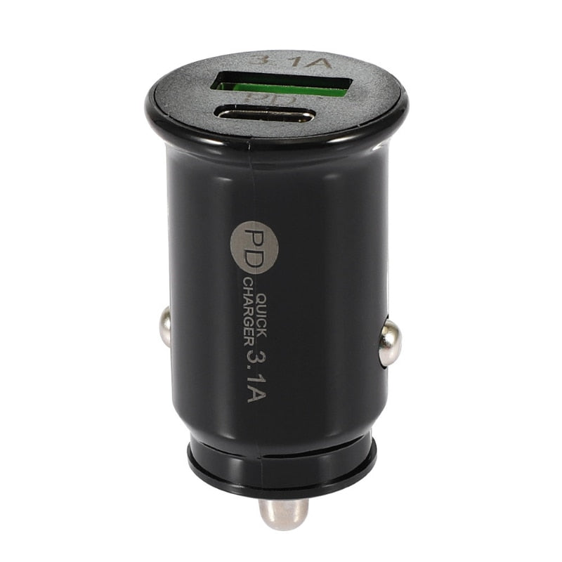 Qc3.0 Car Charger Fast Charging White Black Dual Port Mini Car Phone