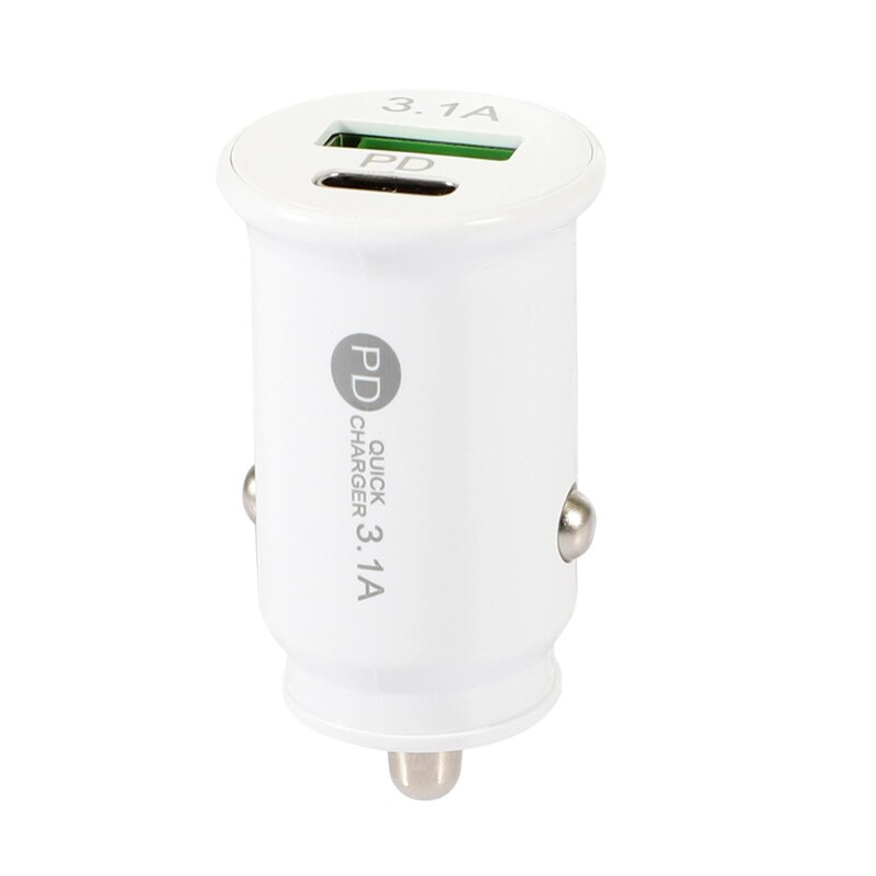 Qc3.0 Car Charger Fast Charging White Black Dual Port Mini Car Phone