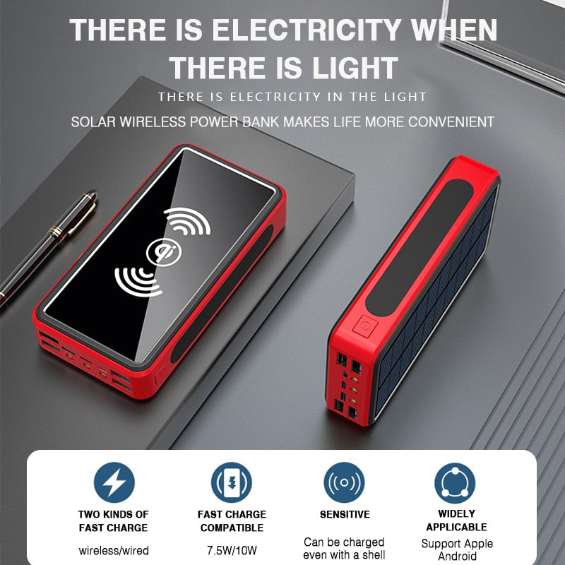 Solar Power Bank 80000mah Wireless External Battery Portable Powerbank