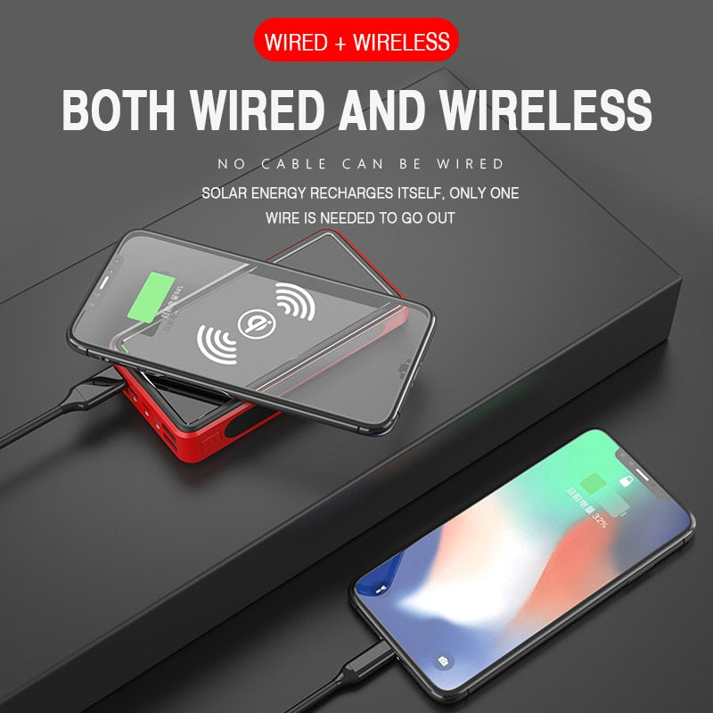 Solar Power Bank 80000mah Wireless External Battery Portable Powerbank