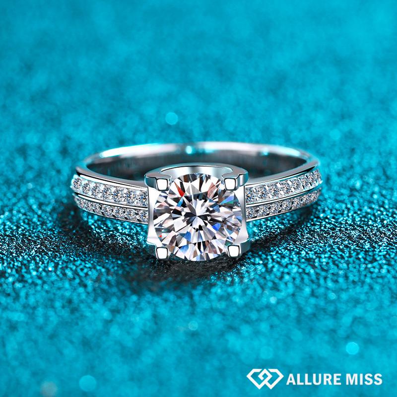 Sterling Silver Moissanite Wedding Ring GRA Certified Rings for Women