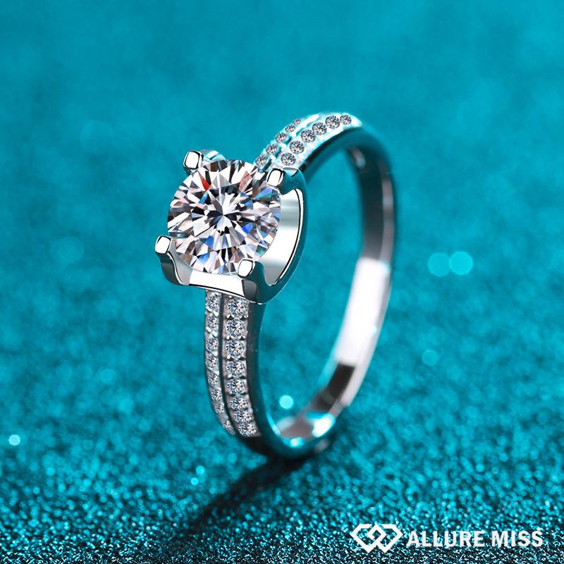 Sterling Silver Moissanite Wedding Ring GRA Certified Rings for Women
