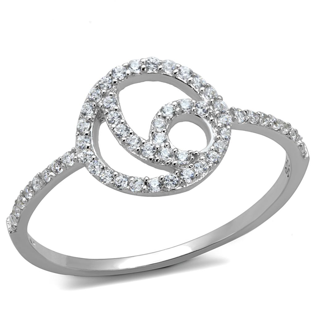 TS519 - Rhodium 925 Sterling Silver Ring with AAA Grade CZ in Clear