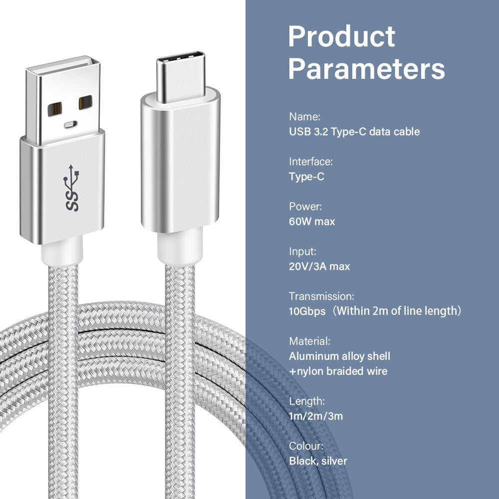 USB3.2 10Gbps Type C Cable USB A to Type C 3.2 Data Transfer USB C SSD