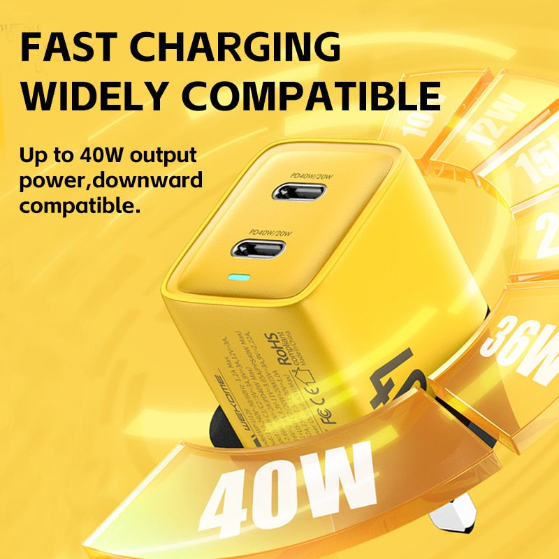 Wekome 40w Gan Phone Usb C Chargers Quick Charge Qc4.0+ 4.0 3.0 Pd3.0