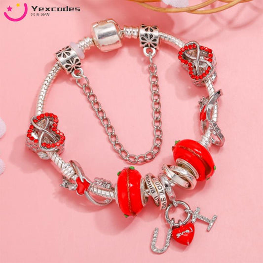 Yexcodes Rose Charm Colored Glass Beads Fine Women's Valentine's