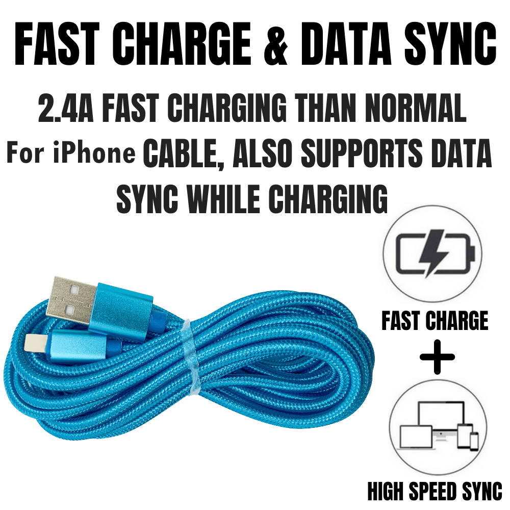 PBG 10FT XL Charger Compatible for Iphone Cable Nylon Woven Zebra