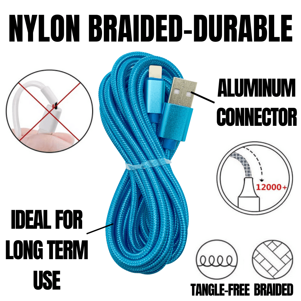 PBG 10FT XL Charger Compatible for Iphone Cable Nylon Woven Zebra
