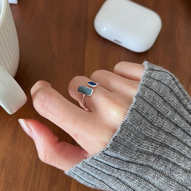 925 Sterling Silver Blue Stone Ring Drop | Silver Ring Blue Stone