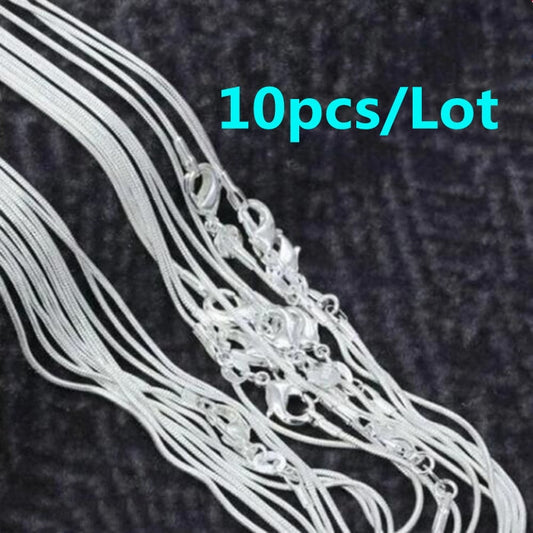 10pcs 925 sterling silver fine 1MM snake chain necklace for women man