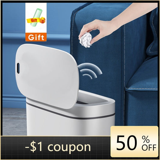 14l Smart Trash Can Usb Charging Automatic Waste Bin For Bathroom