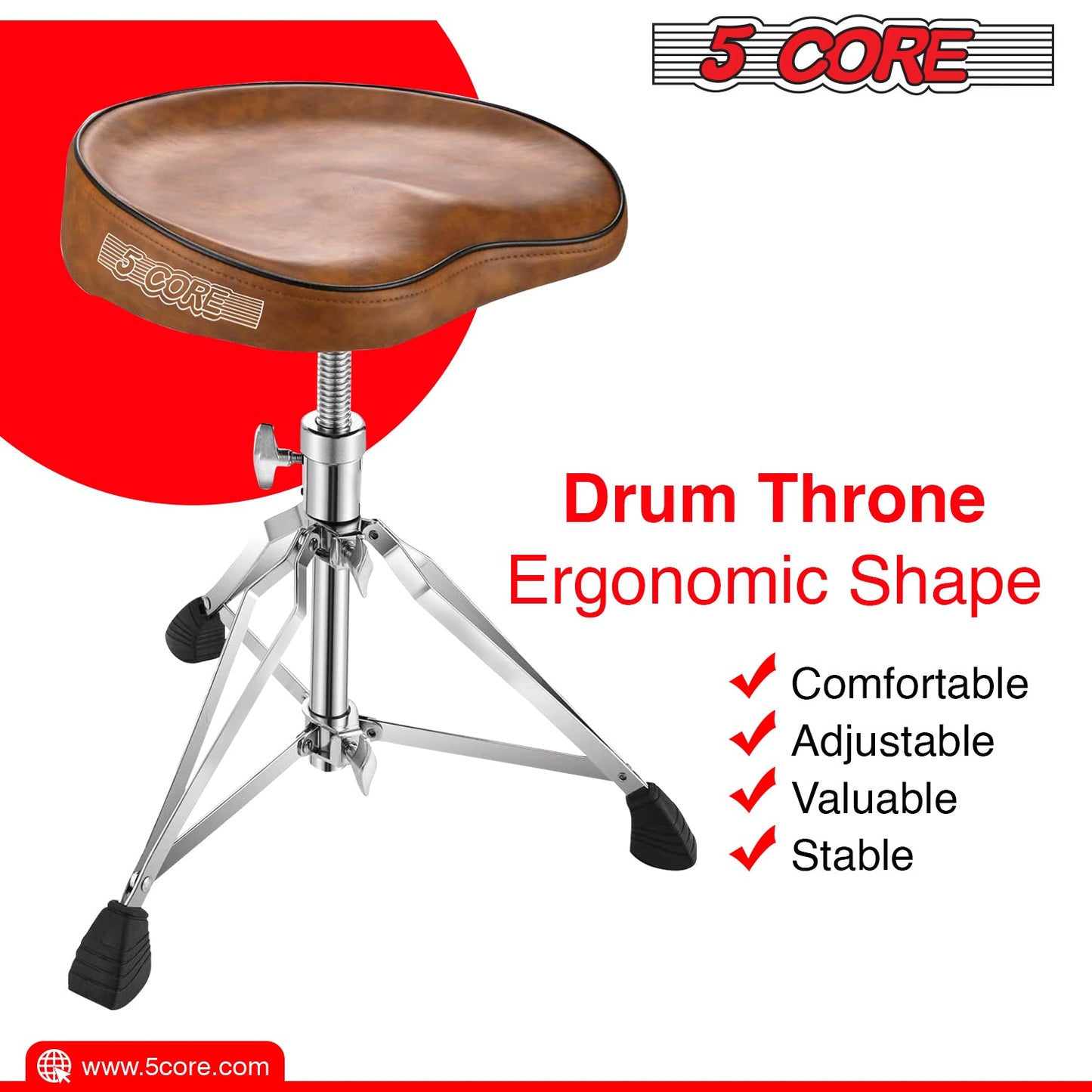 5 Core Saddle Drum Throne Height Adjustable Padded Seat Drum Stool,