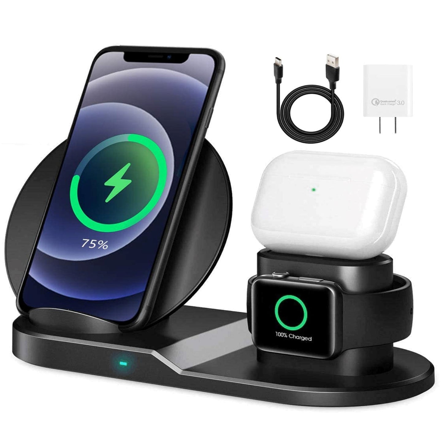 5 Core 3 in 1 Qi Wireless 10W / 15W Fast Charging Pad Stand Dock For