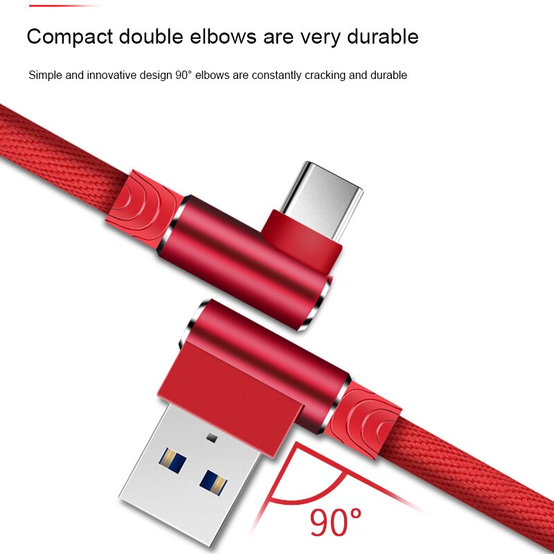 1m 2m 3m 90 Degree Elbow Type C Cable for Huawei Fast Charging Wire