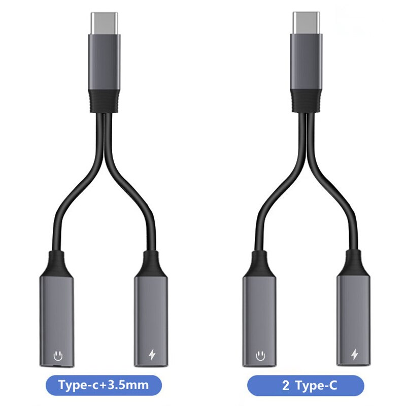 2 in 1 Type C to USB C Type C 10W 60W Fast Charging and 3.5mm Earphone