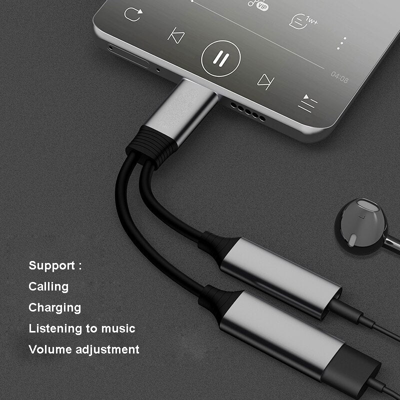 2 in 1 Type C to USB C Type C 10W 60W Fast Charging and 3.5mm Earphone