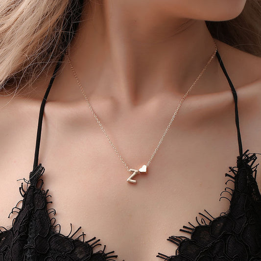 2023 Fashion Tiny Heart Dainty Initial Necklace With Letter Name