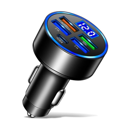 250W LED Car Charger 5 Ports Fast Charge PD QC3.0 USB C Car Phone