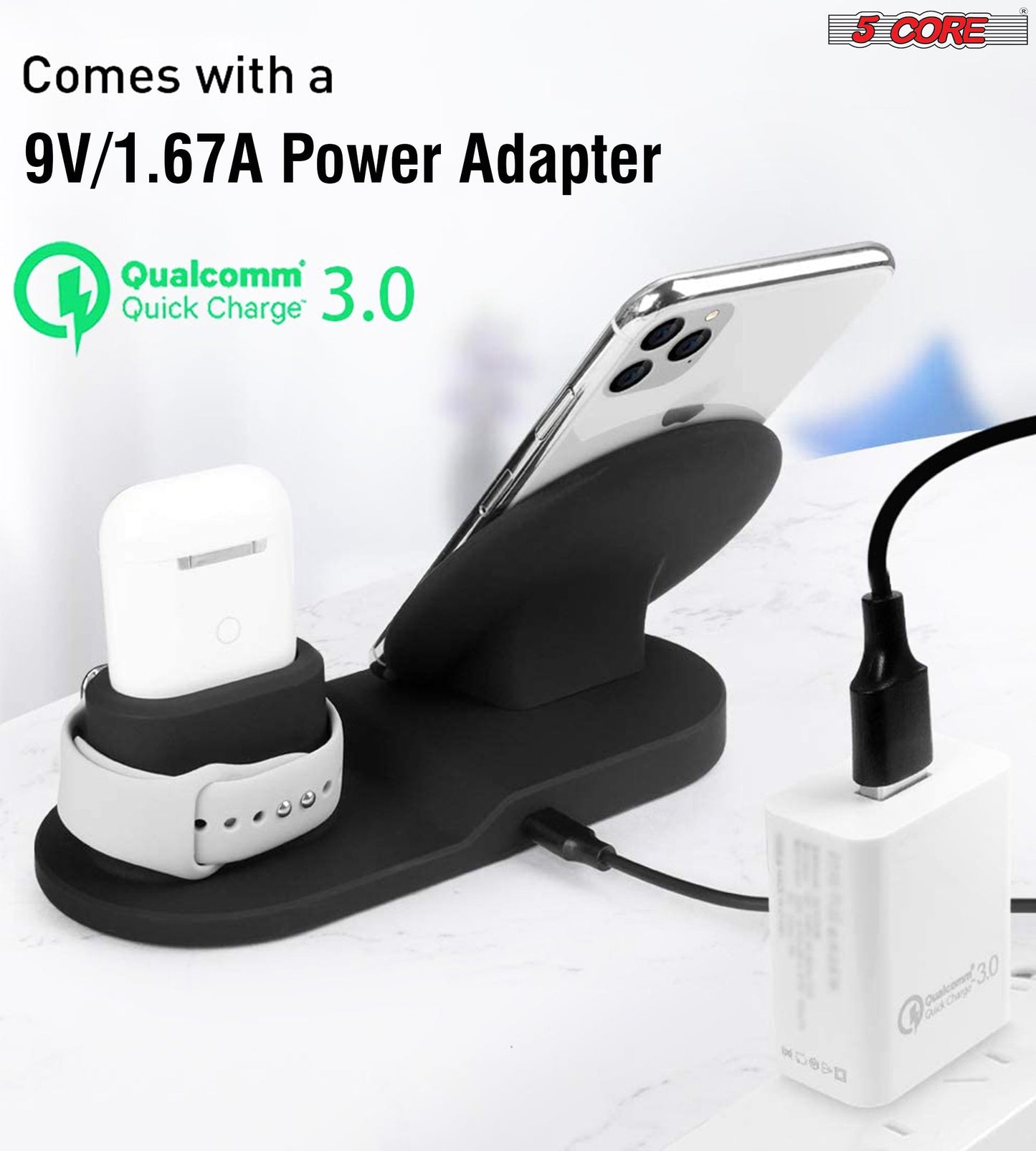 5 Core 3 in 1 Qi Wireless 10W / 15W Fast Charging Pad Stand Dock For