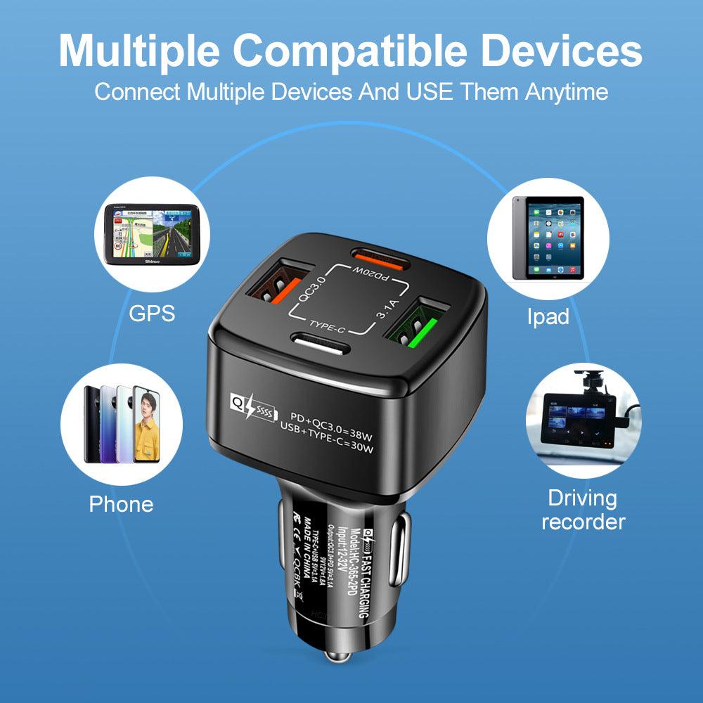 4 Port PD/USB Car Charger and 10FT Charger Compatible for Iphone