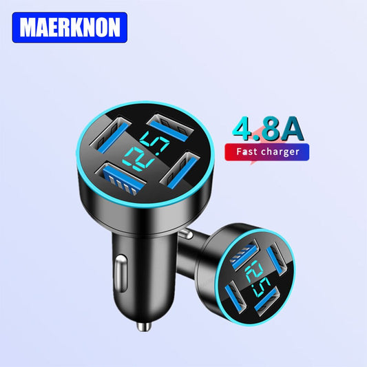 4.8A 4 Ports USB Car Charger Digital Display Fast Charging Phone Car