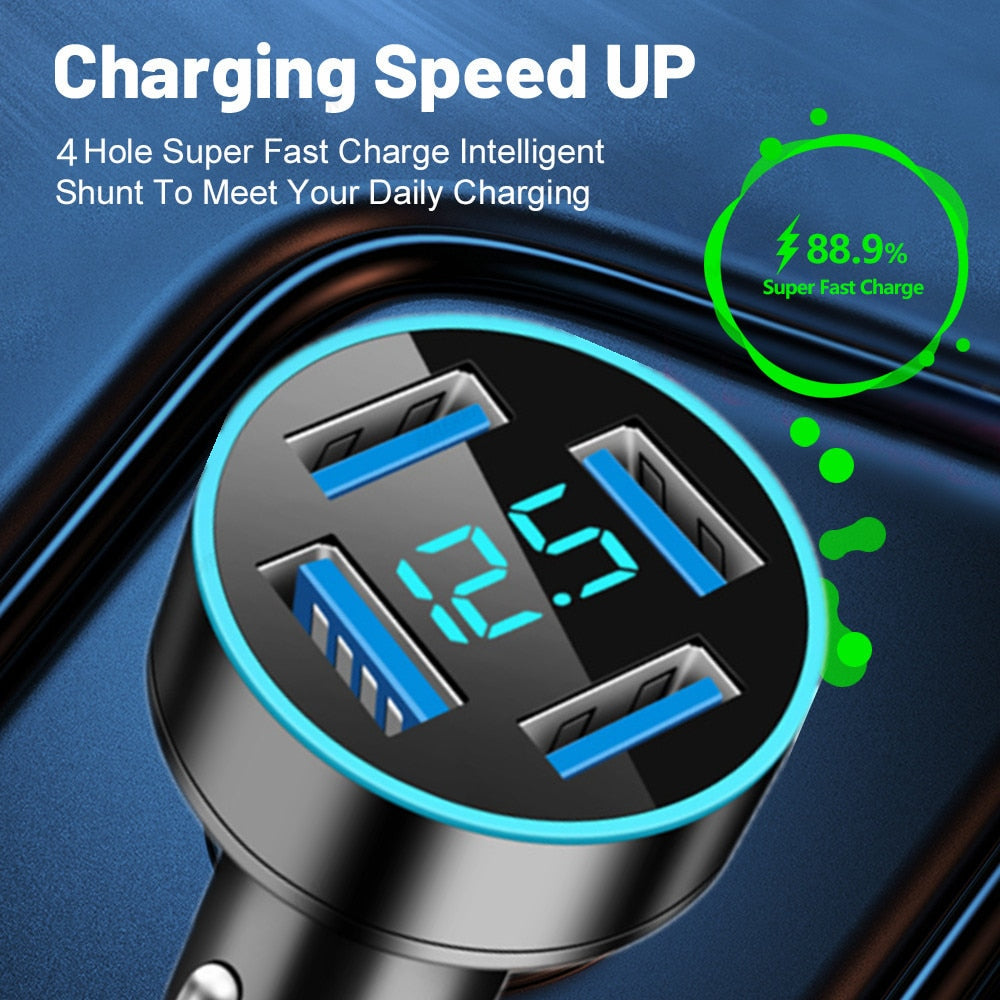 4.8A 4 Ports USB Car Charger Digital Display Fast Charging Phone Car